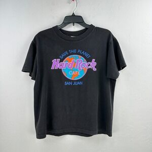 Hard Rock Cafe Tshirt M Black Purple‎ Graphic Print San Juan Save The Planet USA